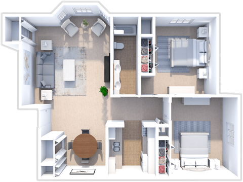 2 bedroom, 1 bath Spruce floor plan at Ashton Pines apartments
